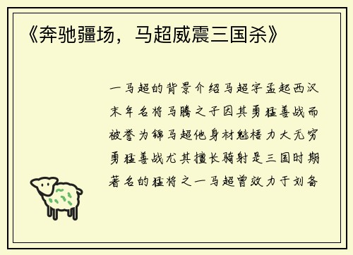 《奔驰疆场，马超威震三国杀》